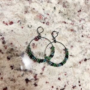 Turquoise and teal Beaded Hoop Earrings